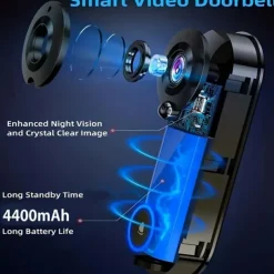 Wifi Door Bell Enhanced Doorbell Camera Wireless 2.4G Wifi Smart Doorbell With Night Vision Function PIR Sensor Reminder Support 32G TF Card Suitable For Photo Recording Intercom 1080P Smart Doorbell