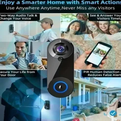 Wifi Door Bell Enhanced Doorbell Camera Wireless 2.4G Wifi Smart Doorbell With Night Vision Function PIR Sensor Reminder Support 32G TF Card Suitable For Photo Recording Intercom 1080P Smart Doorbell