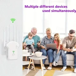 WiFi Extender WiFi Booster 6Times Stronger 300Mbps WiFi 2.485GHz Dual Band Strong WiFi SignalPenetration 35 Devices 4 Modes 1-Tap Settings 6 Antennas 360 FullCoverage Support Ethernet Port