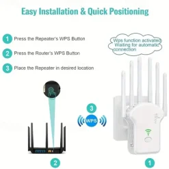 WiFi Extender WiFi Booster 6Times Stronger 300Mbps WiFi 2.485GHz Dual Band Strong WiFi SignalPenetration 35 Devices 4 Modes 1-Tap Settings 6 Antennas 360 FullCoverage Support Ethernet Port