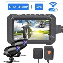 WiFi GPS Motorcycle DVR Dash Cam Full 1080P HD Front and Rear Dual Recording Motorcycle Driving Recorder Aterproof Motorbike Bike Motorcycle Camera