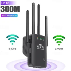 WiFi Signal Amplifier 2.4 GHz WiFi Extenders Signal Booster 300Mbps Easy Setup 4 Antenna Long Range for Home with Ethernet Port