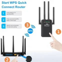 WiFi Signal Amplifier 2.4 GHz WiFi Extenders Signal Booster 300Mbps Easy Setup 4 Antenna Long Range for Home with Ethernet Port