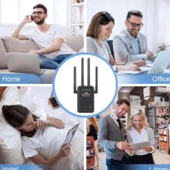 WiFi Signal Amplifier 2.4 GHz WiFi Extenders Signal Booster 300Mbps Easy Setup 4 Antenna Long Range for Home with Ethernet Port
