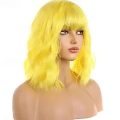 Wig for Women Girls Short Curly Wig Synthetic Wig with Bangs Lake Blue Wig Halloween Cosplay Party Wigs