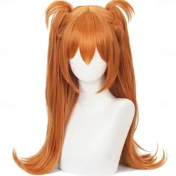 Wig Orange Langley Cosplay Wig With Clip Ponytail & Wig Cap, Pigponytail Long Straight Orange Anime Cosplay Wig Halloween Wigs
