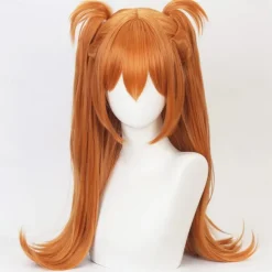 Wig Orange Langley Cosplay Wig With Clip Ponytail & Wig Cap, Pigponytail Long Straight Orange Anime Cosplay Wig Halloween Wigs