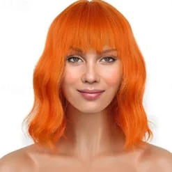 Wig Short Bob Wigs with Bangs for Women Loose Wavy Hair Shoulder Length Wig Synthetic Colorful Wigs Halloween Cosplay Party Wigs