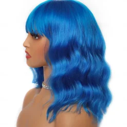 Wig Short Bob Wigs with Bangs for Women Loose Wavy Hair Shoulder Length Wig Synthetic Colorful Wigs Halloween Cosplay Party Wigs
