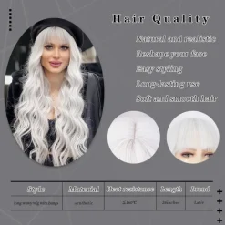 Wig With Bangs Long Wavy Wig For Women Wigs Synthetic Curly wig Natural Looking Heat Resistant Hair For Daily Party Cosplay Use 26 Inches Halloween Wigs