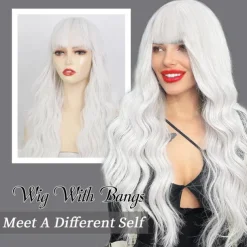 Wig With Bangs Long Wavy Wig For Women Wigs Synthetic Curly wig Natural Looking Heat Resistant Hair For Daily Party Cosplay Use 26 Inches Halloween Wigs