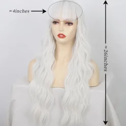 Wig With Bangs Long Wavy Wig For Women Wigs Synthetic Curly wig Natural Looking Heat Resistant Hair For Daily Party Cosplay Use 26 Inches Halloween Wigs
