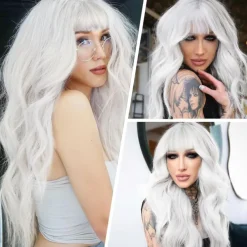 Wig With Bangs Long Wavy Wig For Women Wigs Synthetic Curly wig Natural Looking Heat Resistant Hair For Daily Party Cosplay Use 26 Inches Halloween Wigs