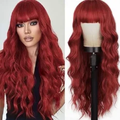 Wig With Bangs Long Wavy Wig For Women Wigs Synthetic Curly wig Natural Looking Heat Resistant Hair For Daily Party Cosplay Use 26 Inches Halloween Wigs