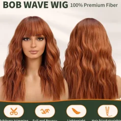 Wig with Bangs Wavy Wigs for Women Shoulder Length Curly Synthetic Hair Wig for Party Daily Use