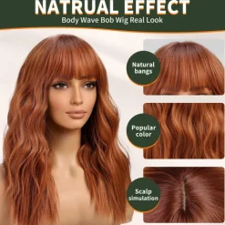 Wig with Bangs Wavy Wigs for Women Shoulder Length Curly Synthetic Hair Wig for Party Daily Use