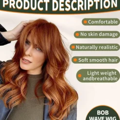 Wig with Bangs Wavy Wigs for Women Shoulder Length Curly Synthetic Hair Wig for Party Daily Use