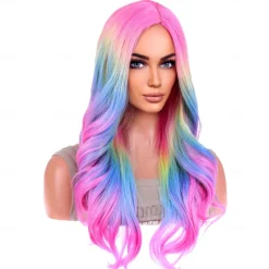 Wigs Long Wavy Wig for Women Curly Heat Resistant Synthetic Hair Wigs for Daily Used with Wig Cap