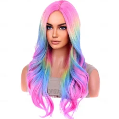 Wigs Long Wavy Wig for Women Curly Heat Resistant Synthetic Hair Wigs for Daily Used with Wig Cap