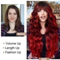 Wigs with Bangs Long Wavy Wig for Women Wigs with Bangs Synthetic Heat Resistant Fiber Wigs Halloween Cosplay Party Wigs