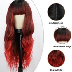 Wigs with Bangs Long Wavy Wig for Women Wigs with Bangs Synthetic Heat Resistant Fiber Wigs Halloween Cosplay Party Wigs