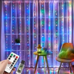 Window Curtain String Light 3x2M Outdoor Wedding Decorating Window Lights 200 LED 8 Lighting Modes for Bedroom Party Wedding Home Indoor Outdoor Waterproof