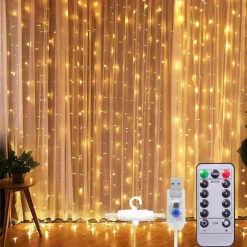 Window Curtain String Light 3x2M Outdoor Wedding Decorating Window Lights 200 LED 8 Lighting Modes for Bedroom Party Wedding Home Indoor Outdoor Waterproof
