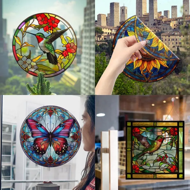 Window Sticker, Home Wall Decor Colorful Hummingbird Stickers Removable Static Decorative Anti-collision Stickers