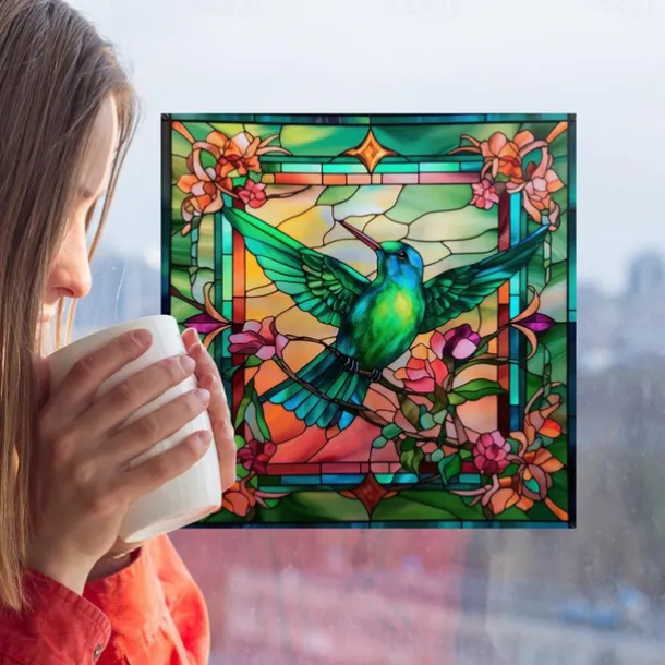 Window Sticker, Home Wall Decor Colorful Hummingbird Stickers Removable Static Decorative Anti-collision Stickers