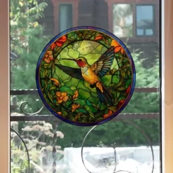Window Sticker, Home Wall Decor Colorful Hummingbird Stickers Removable Static Decorative Anti-collision Stickers