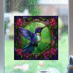 Window Sticker, Home Wall Decor Colorful Hummingbird Stickers Removable Static Decorative Anti-collision Stickers