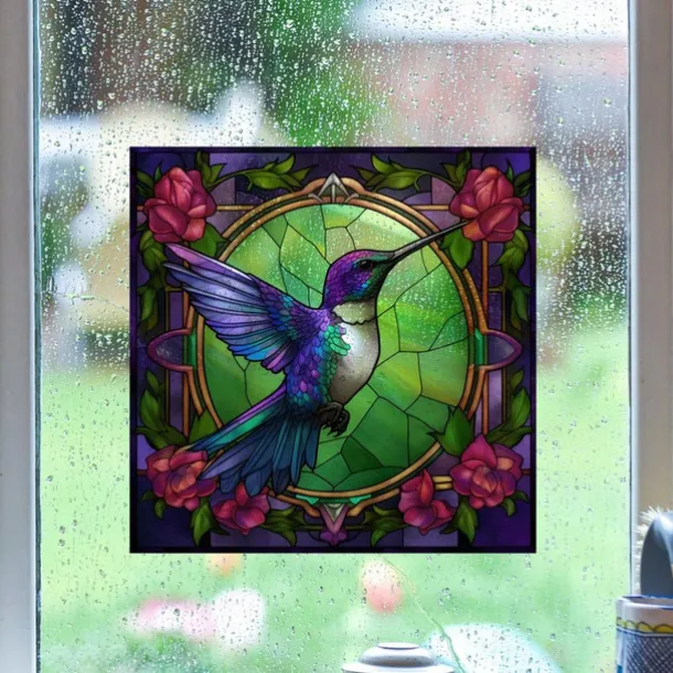 Window Sticker, Home Wall Decor Colorful Hummingbird Stickers Removable Static Decorative Anti-collision Stickers