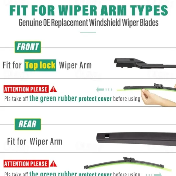 Windshield Wiper Blades Replacement for VW Volkswagen Golf 6/7/8 Premium All Weather Front Rear Wipers Set - OEM Quality