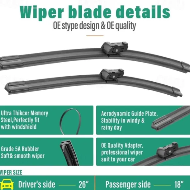 Windshield Wiper Blades Replacement for VW Volkswagen Golf 6/7/8 Premium All Weather Front Rear Wipers Set - OEM Quality