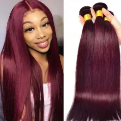 Wine Red #99J Remy Human Hair Weave 12-30 inch Long Silky Straight Unprocessed Virgin Brazilian Hair Weft Extensions for Women 3PCS