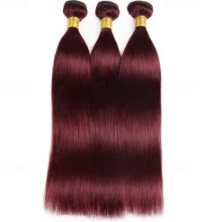 Wine Red #99J Remy Human Hair Weave 12-30 inch Long Silky Straight Unprocessed Virgin Brazilian Hair Weft Extensions for Women 3PCS