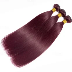 Wine Red #99J Remy Human Hair Weave 12-30 inch Long Silky Straight Unprocessed Virgin Brazilian Hair Weft Extensions for Women 3PCS