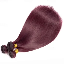 Wine Red #99J Remy Human Hair Weave 12-30 inch Long Silky Straight Unprocessed Virgin Brazilian Hair Weft Extensions for Women 3PCS