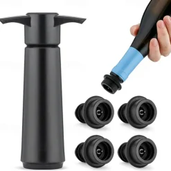 Wine Saver Vacuum Pump with 4 Wine Stoppers Preserver Air Pump Wine Sealer Corks for Red Wine Bottle Wine Rubber Barware Vacuum Stoppers and Preserver Reusable Bottle Sealer Keeps Wine Fresh