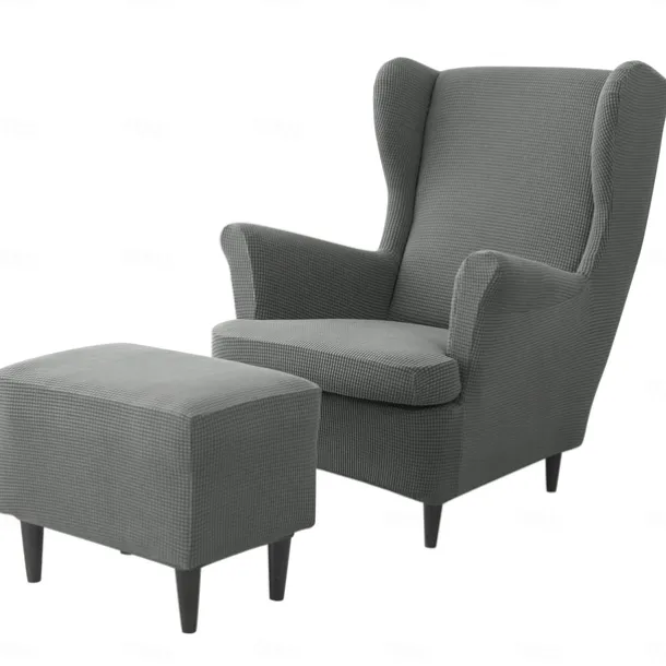 Wing Chair Cover Set, Include Stretch Wingback Chair Slipcover and Ottoman Cover,Burgundy Red Jacquard Wing Back Chair Cover Removable Machine Washable Armchair Chair Cover for Strandmon Chair