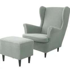 Wing Chair Cover Set, Include Stretch Wingback Chair Slipcover and Ottoman Cover,Burgundy Red Jacquard Wing Back Chair Cover Removable Machine Washable Armchair Chair Cover for Strandmon Chair