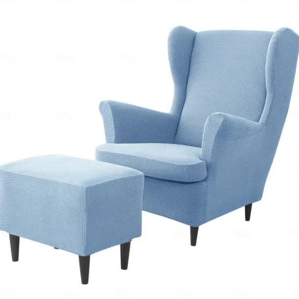 Wing Chair Cover Set, Include Stretch Wingback Chair Slipcover and Ottoman Cover,Burgundy Red Jacquard Wing Back Chair Cover Removable Machine Washable Armchair Chair Cover for Strandmon Chair