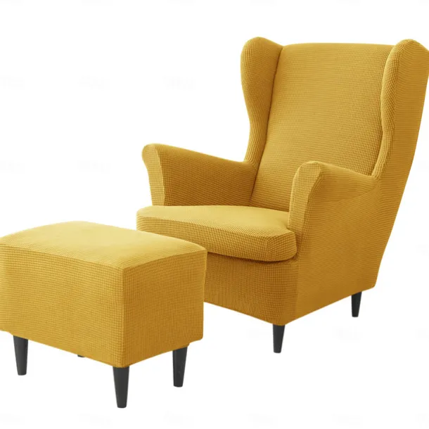 Wing Chair Cover Set, Include Stretch Wingback Chair Slipcover and Ottoman Cover,Burgundy Red Jacquard Wing Back Chair Cover Removable Machine Washable Armchair Chair Cover for Strandmon Chair