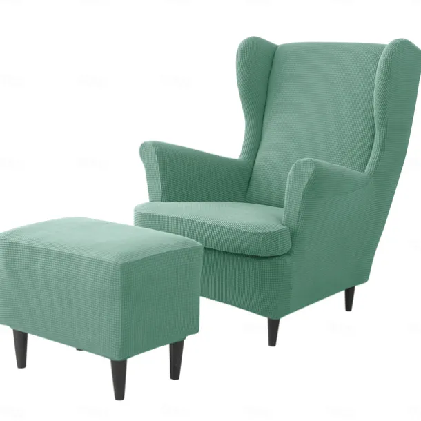 Wing Chair Cover Set, Include Stretch Wingback Chair Slipcover and Ottoman Cover,Burgundy Red Jacquard Wing Back Chair Cover Removable Machine Washable Armchair Chair Cover for Strandmon Chair