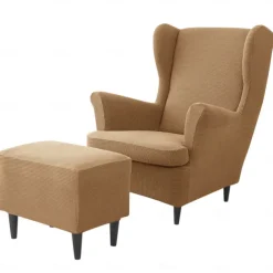 Wing Chair Cover Set, Include Stretch Wingback Chair Slipcover and Ottoman Cover,Burgundy Red Jacquard Wing Back Chair Cover Removable Machine Washable Armchair Chair Cover for Strandmon Chair