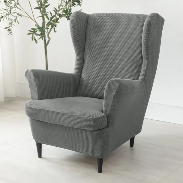 Wing Chair Cover Set, Include Stretch Wingback Chair Slipcover and Ottoman Cover,Burgundy Red Jacquard Wing Back Chair Cover Removable Machine Washable Armchair Chair Cover for Strandmon Chair