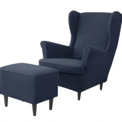 Wing Chair Cover Set, Include Stretch Wingback Chair Slipcover and Ottoman Cover,Burgundy Red Jacquard Wing Back Chair Cover Removable Machine Washable Armchair Chair Cover for Strandmon Chair