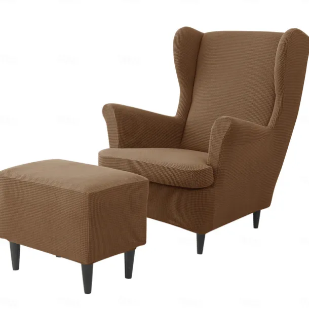 Wing Chair Cover Set, Include Stretch Wingback Chair Slipcover and Ottoman Cover,Burgundy Red Jacquard Wing Back Chair Cover Removable Machine Washable Armchair Chair Cover for Strandmon Chair