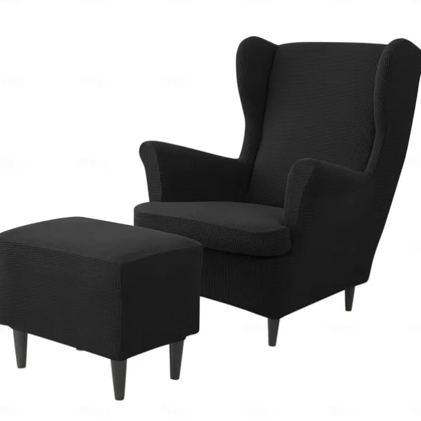 Wing Chair Cover Set, Include Stretch Wingback Chair Slipcover and Ottoman Cover,Burgundy Red Jacquard Wing Back Chair Cover Removable Machine Washable Armchair Chair Cover for Strandmon Chair