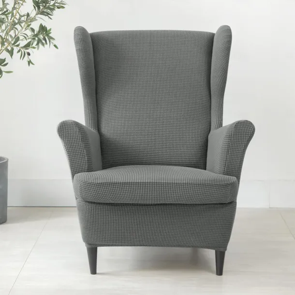 Wing Chair Cover Set, Include Stretch Wingback Chair Slipcover and Ottoman Cover,Burgundy Red Jacquard Wing Back Chair Cover Removable Machine Washable Armchair Chair Cover for Strandmon Chair